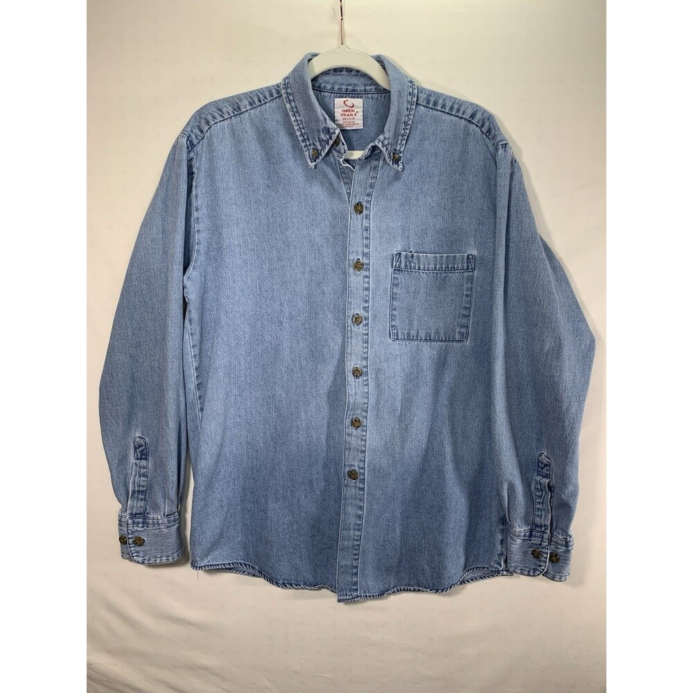 Women's Vintage Open Trails Shirt Medium Blue Cotton Denim Outdoor Western